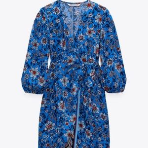 Zara Blue Floral Wrap Dress